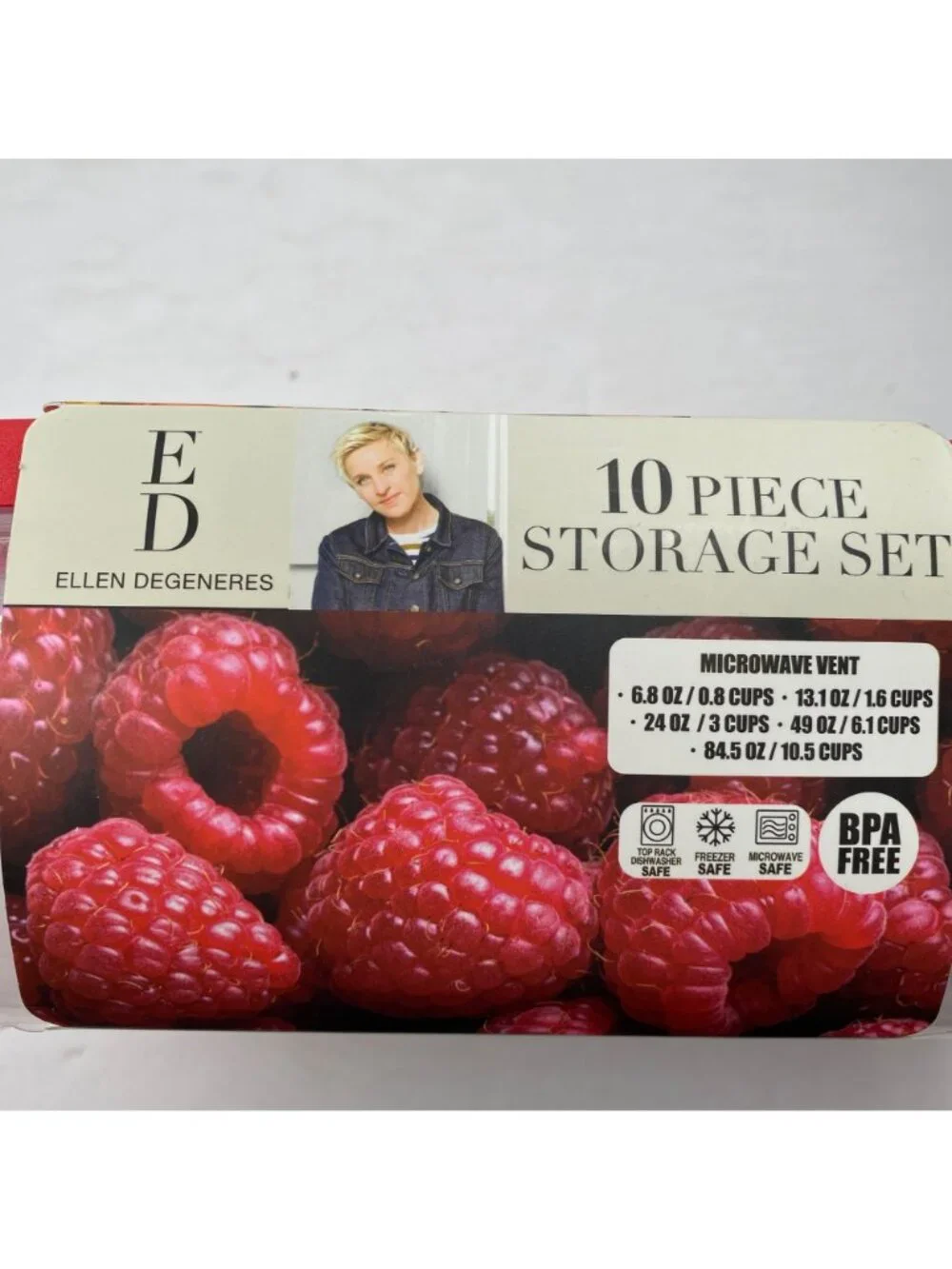 Ellen DeGeneres 10-Piece BPA-Free Food Storage Set Microwave Vent Red Lids